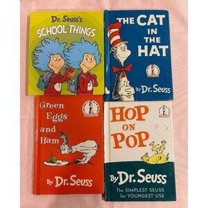 Dr. Seuss Book Set of 4 School Things Cat In The Hat Green Eggs & Ham, Hop On Po